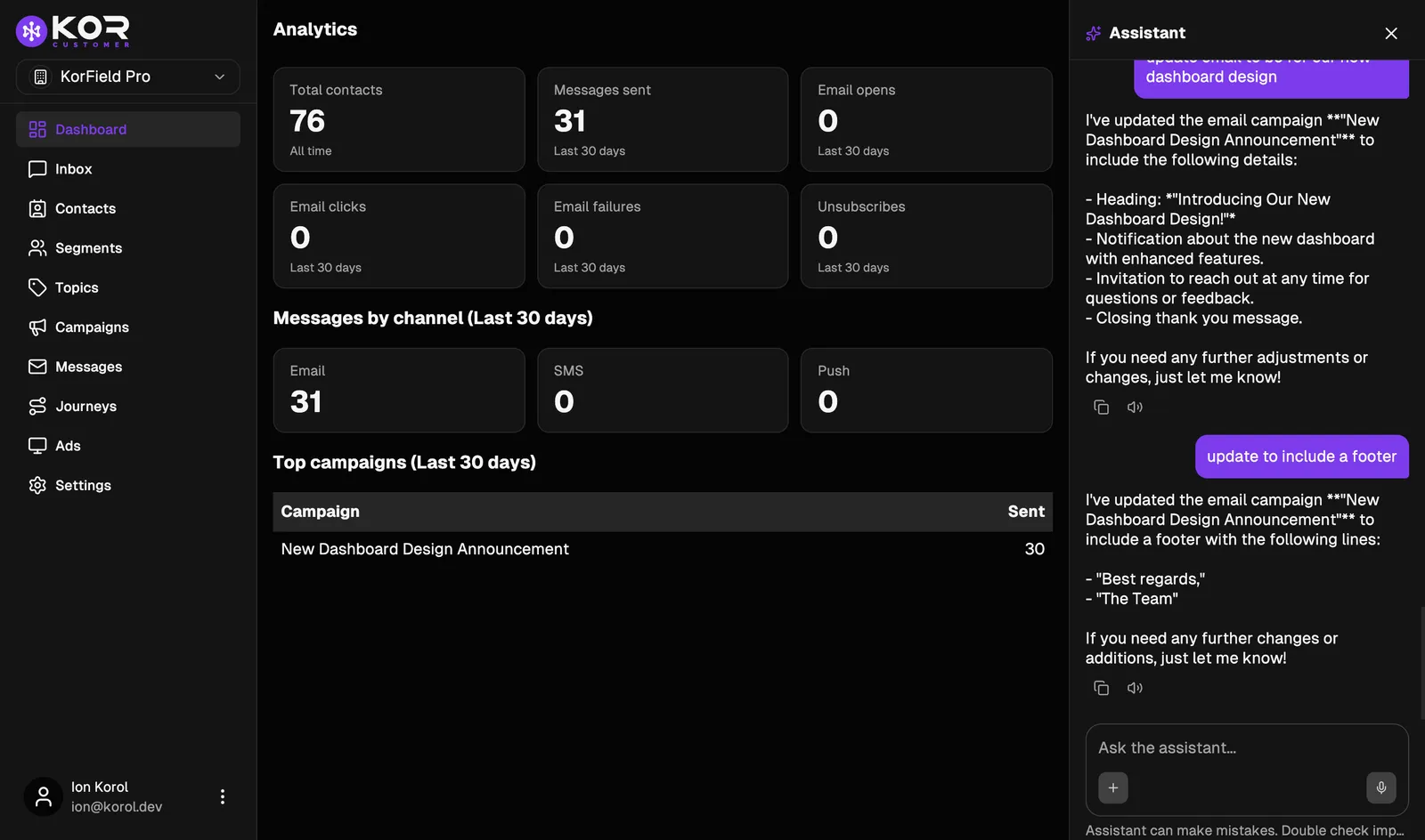 KorCRM — product screenshot